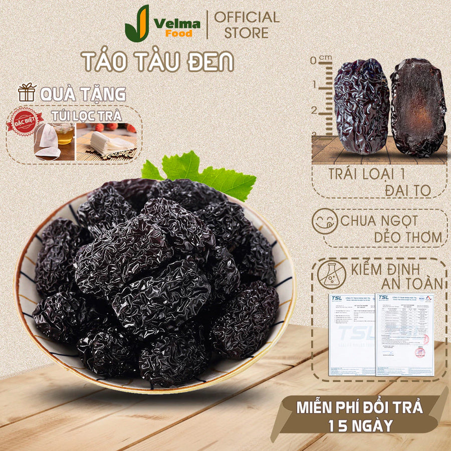 Táo tàu Velma Food, 1kg táo đen đặc biệt dẻo khô chua ngọt thơm ngon