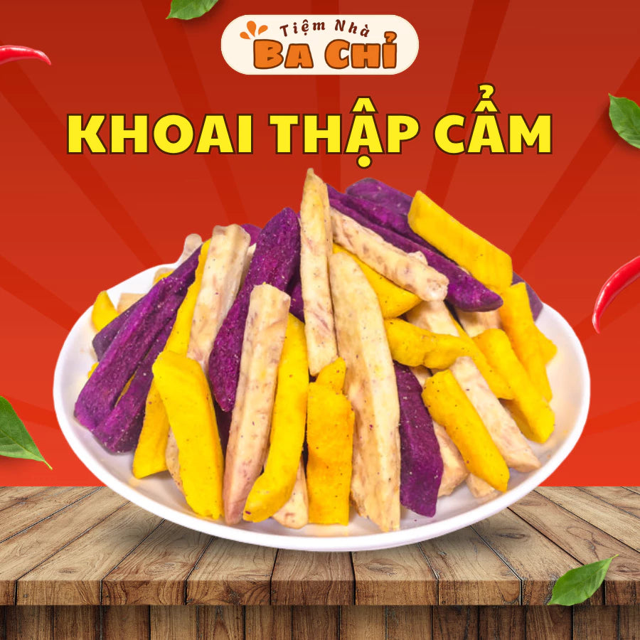 Khoai Công Sấy Giòn Mix 3 Vị Không Đường, Khoai Môn, Khoai Lang Vàng, Khoai Lang Tím, Khoai sợi hồng mộc mix vị